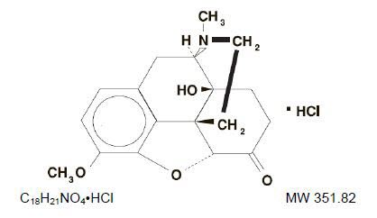 The following structural formula for oxycodone hydrochloride is 4, 5α-epoxy-14-hydroxy-3-methoxy-17-methylmorphinan-6-one hydrochloride.