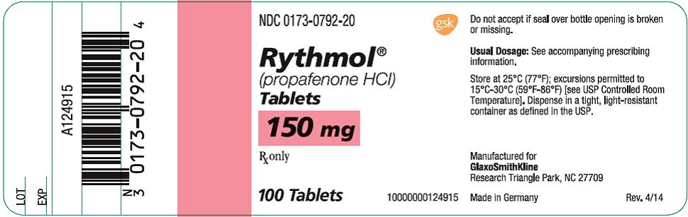 Rythmol 150 mg 100 count label
