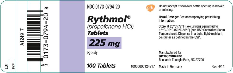 Rythmol 225 mg 100 count label
