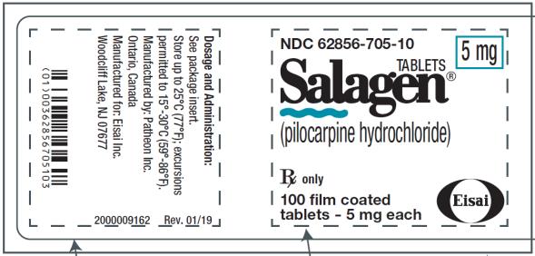 PRINCIPAL DISPLAY PANEL
NDC 62856-705-10
Tablets
SALAGEN®
(pilocarpine hydrochloride)
5 mg
100 film coated
tablets- 5 mg each
Rx Only
