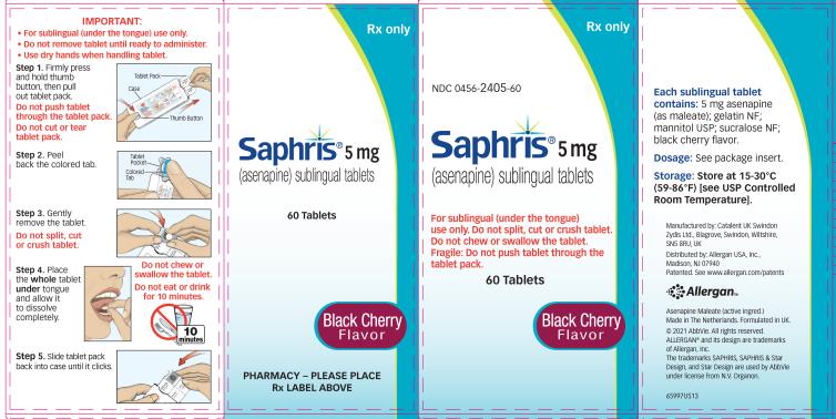 Rx only
NDC 0456-2410-60-
Saphris® 10 mg
(asenapine) sublingual tablets
60 Tablets
Black Cherry
Flavor
