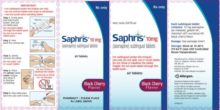 PRINCIPAL DISPLAY PANEL
Rx only
NDC 0456-2410-60
Saphris® 10 mg
(asenapine) sublingual tablets
60 Tablets
Black Cherry
