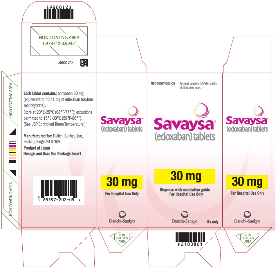 PRINCIPAL DISPLAY PANEL NDC 65597-202-05 Savaysa (edoxaban) tablets 30 mg Package contains 5 blister packs of 10 tablets each Rx Only