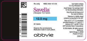 Rx Only
NDC 0456-1512-60
Savella®
(milnacipran HCI) Tablets
12.5 mg
60 Tablets
Dispense the accompanying
Medication Guide to each patient.
Allergan™

