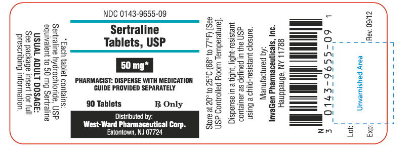 Sertraline Tablets, USP 50 mg/90 Tablets NDC 0143-9655-09