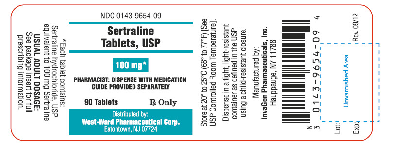 Sertraline Tablets, USP 100 mg/90 Tablets NDC 0143-9654-09