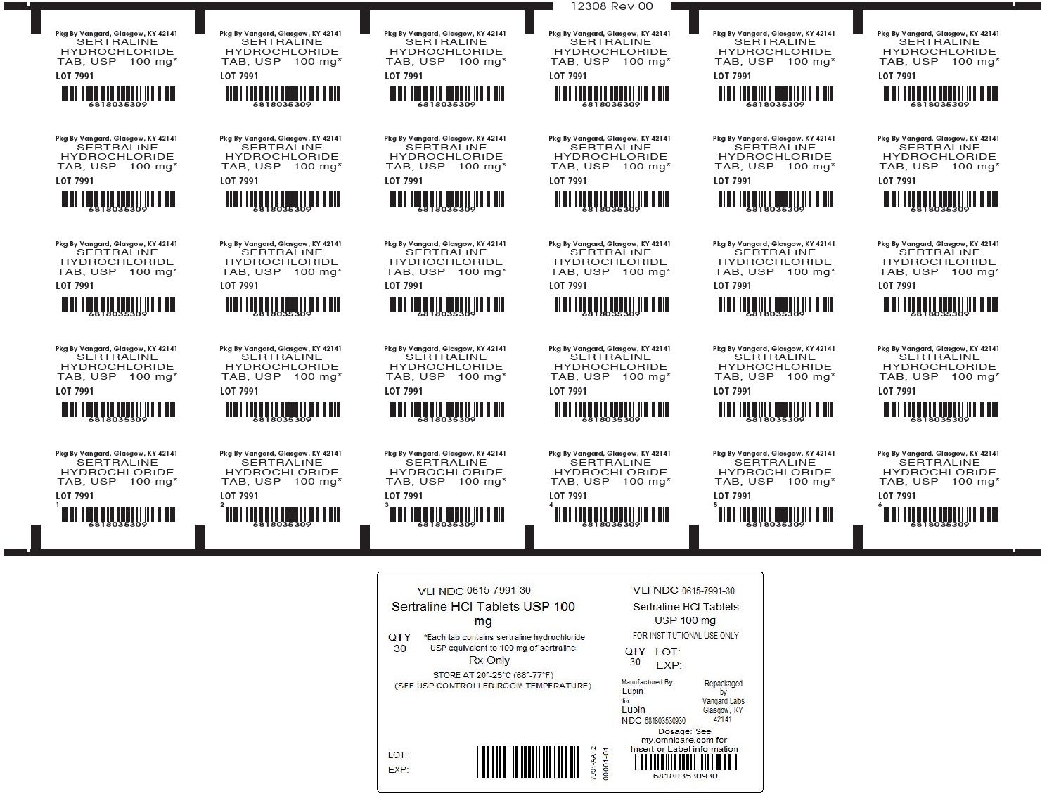 Sertraline 100mg Tabs Unit dose box label
