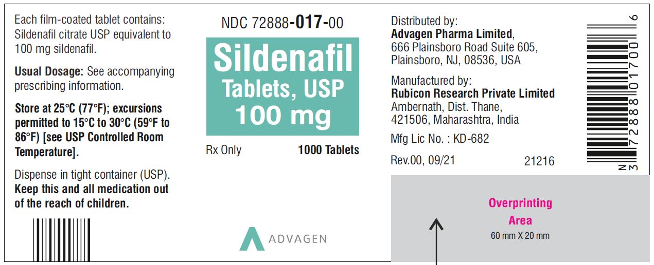 Sildenafil Tablets 100 mg - NDC 72888-017-00 - 1000 Tablets Label