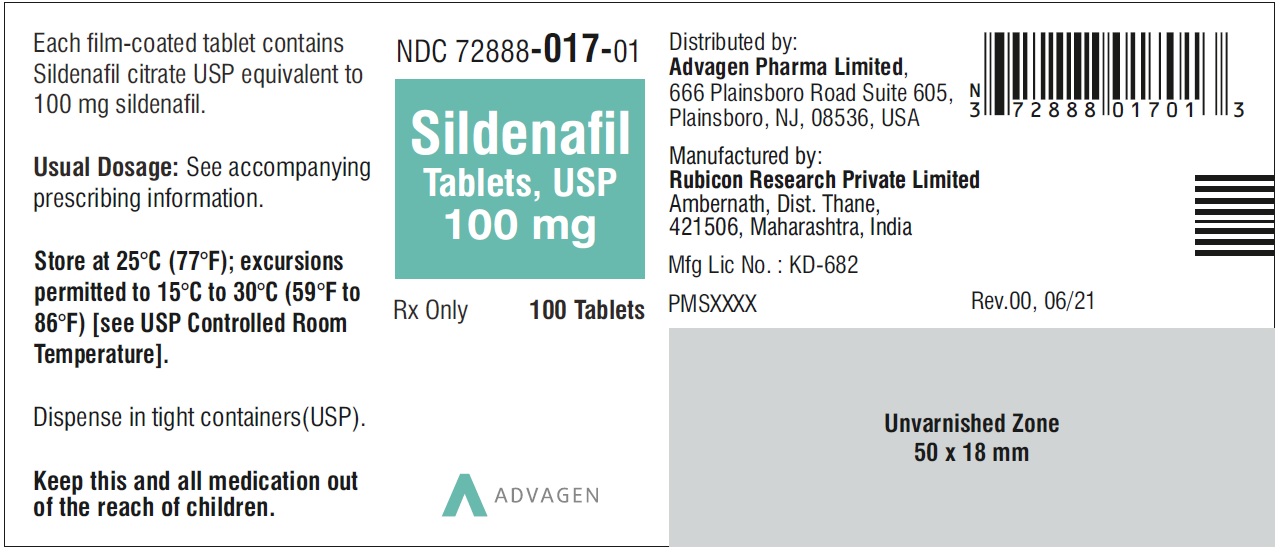 Sildenafil Tablets 100 mg - NDC 72888-017-01 - 100 Tablets Label