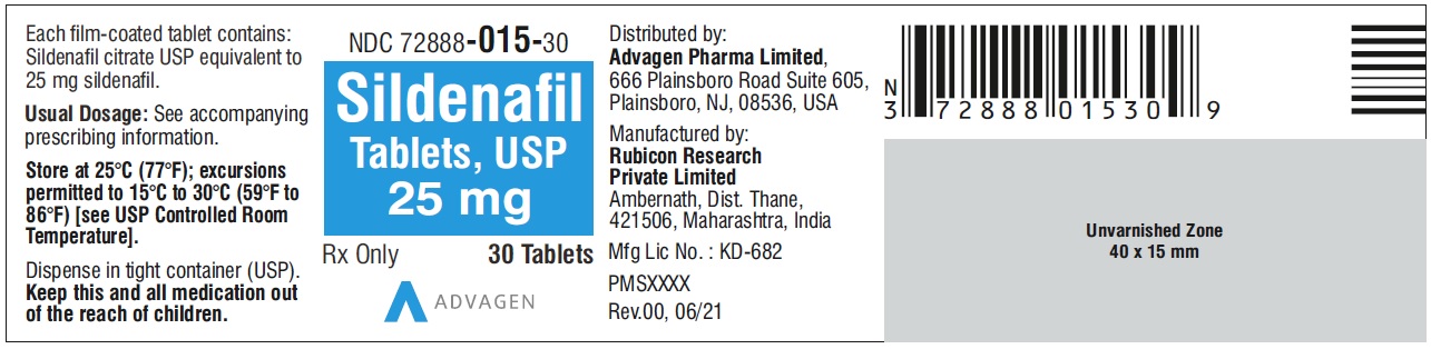 Sildenafil Tablets 25 mg - NDC 72888-015-30 - 30 Tablets Label