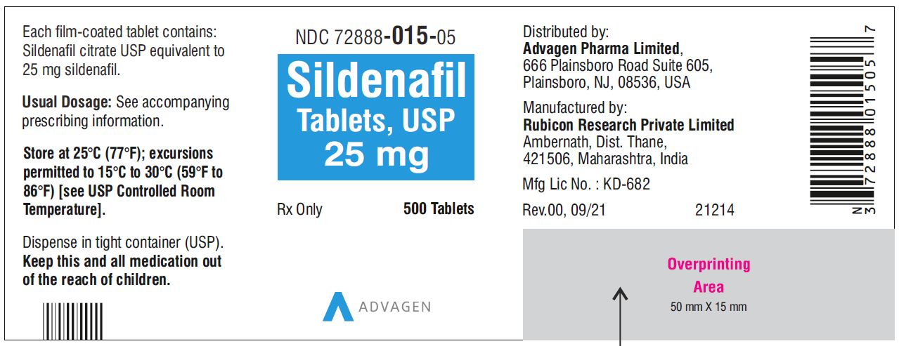 Sildenafil Tablets 25 mg - NDC 72888-015-05 - 500 Tablets Label