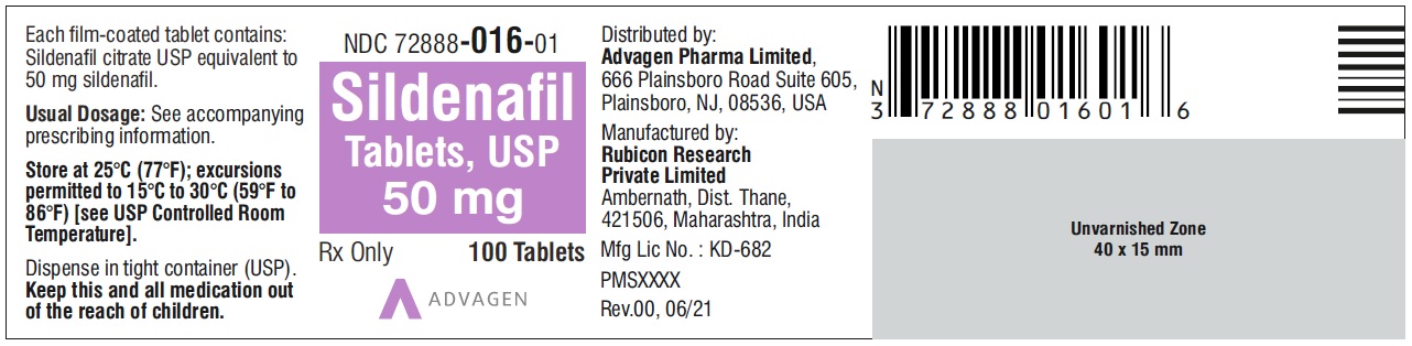 Sildenafil Tablets 50 mg - NDC 72888-016-01 - 100 Tablets Label