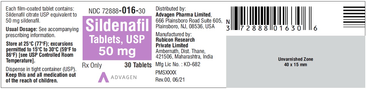 Sildenafil Tablets 50 mg - NDC 72888-016-30 - 30 Tablets Label
