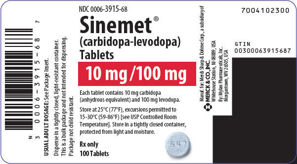 PRINCIPAL DISPLAY PANEL - 10 mg/100 mg Tablet Bottle Label - 3915-68