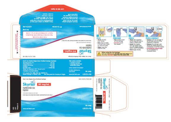 NDC 0074-7032-90
One 1 mL Single-Dose Prefilled Syringe
Skyrizi®
risankizumab-rzaa Injection 
90 mg/mL
FOR SUBCUTANEOUS USE ONLY
FOR HEALTHCARE PROVIDER ADMINISTRATION ONLY
www. SKYRIZI.com
Rx Only
abbvie


