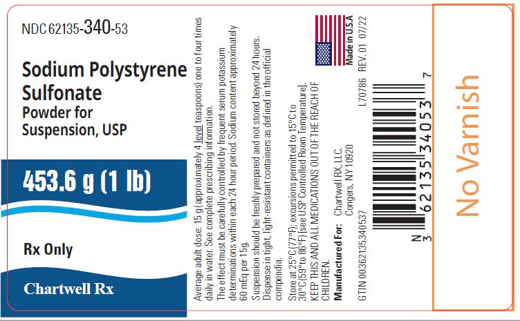 Sodium polystyrene sulfonate, USP  1 pound (453.6 g) - NDC 62135-340-53 - Bottle Label