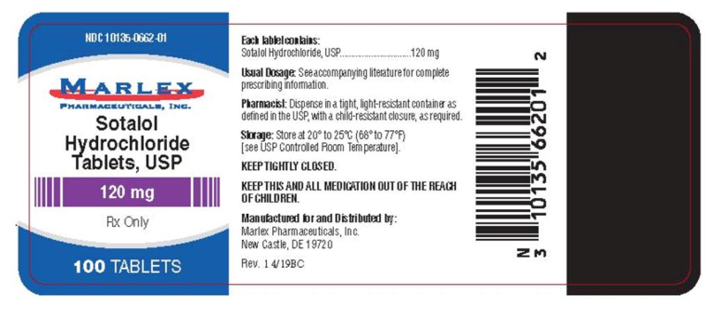 NDC 10135-0662-01
Sotalol
Hydrochloride
Tablets, USP
120 mg
Rx Only
100 TABLETS
