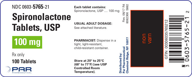 This is the label for Spironolactone Tablets, USP 100 mg 100 count.