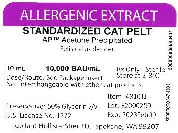 Standardized AP Cat Pelt 10 mL, 10,000 BAU/mL Vial Label