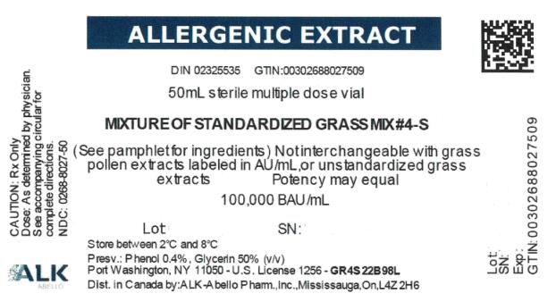 ALLERGENIC EXTRACT
50mL sterile multiple dose vial
MIXTURE OF STANDARDIZED GRASS MIX#4-S
100,000 BAU/mL
