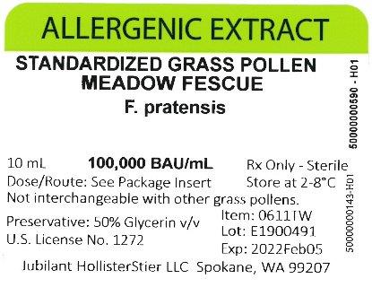 Standardized Grass Pollen, Meadow Fescue 10 mL, 100,000 BAU/mL Vial Label