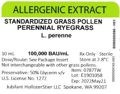Standardized Grass Pollen, Perennial Ryegrass 10 mL, 100,000 BAU/mL Vial Label