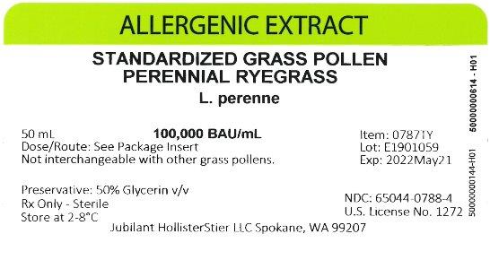 Standardized Grass Pollen, Perennial Ryegrass 50 mL, 100,000 BAU/mL Vial Label