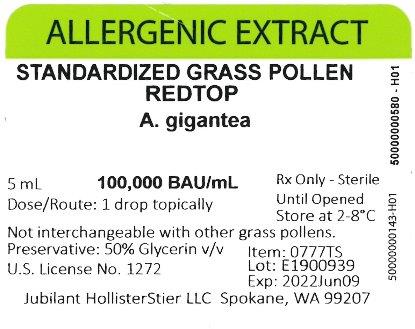 Standardized Grass Pollen, Redtop 5 mL, 100,000 BAU/mL Vial Label