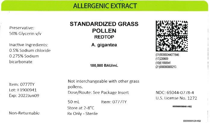 Standardized Grass Pollen, Redtop 50 mL, 100,000 BAU/mL Carton Label