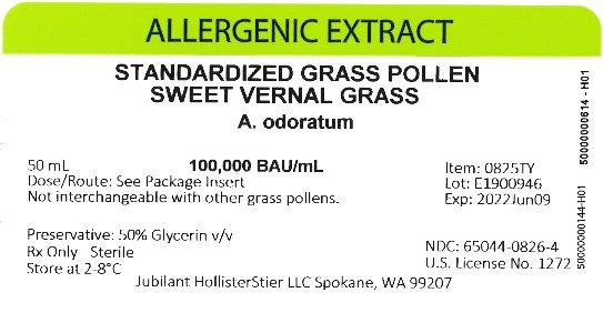 Standardized Grass Pollen, Sweet Vernal Grass 50 mL, 100,000 BAU/mL Vial Label