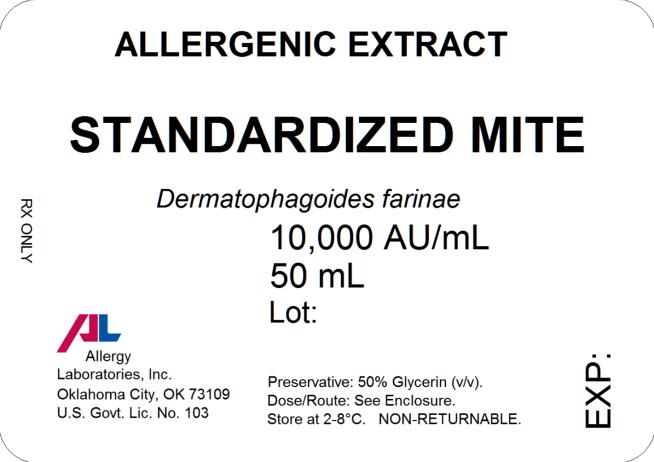PRINCIPAL DISPLAY PANEL
ALLERGENIC EXTRACT
STANDARDIZED MITE
Dermatophagoides farinae
10,000 AU/mL
50 mL
Rx Only
