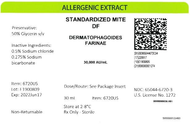 Standardized Mite, D. farinae 30 mL, 30,000 AU/mL Carton Label