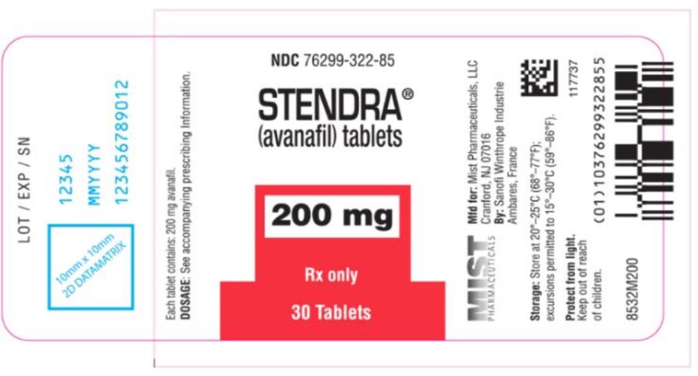 PRINCIPAL DISPLAY PANEL
NDC 76299-322-85
STENDRA
(avanafil) tablets
200 mg
Rx Only
30 Tablets

