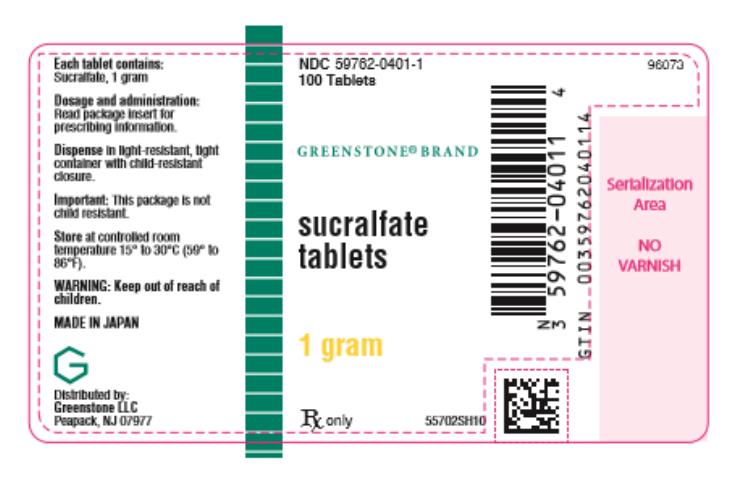 NDC 59762-0401-1
Sucralfate
Tablets
1 gram
100 Tablets
Rx Only
