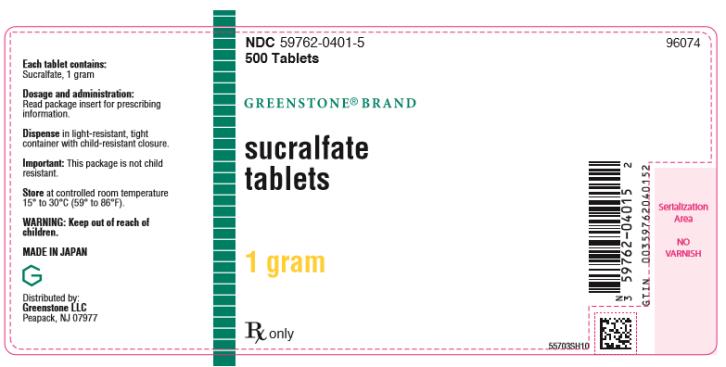 NDC 59762-0401-5
Sucralfate
Tablets
1 gram
500 Tablets
Rx Only
