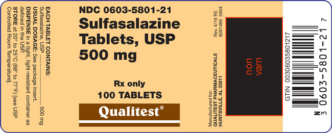 Image of the label for Sulfasalazine Tablets, USP 500 mg