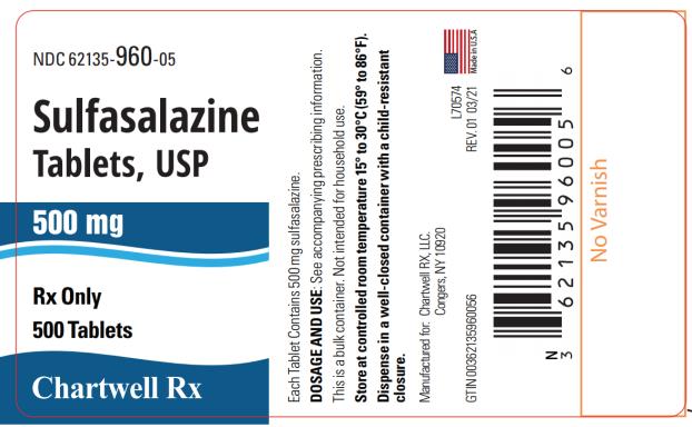 PRINCIPAL DISPLAY PANEL
NDC 62135- 960-05
Sulfasalazine Tablets, USP
500 mg
Rx Only
500 Tablets
