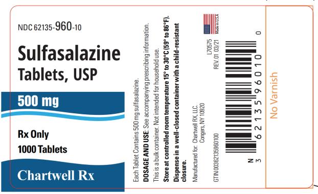 PRINCIPAL DISPLAY PANEL
NDC 62135- 960-10
Sulfasalazine Tablets, USP
500 mg
Rx Only
1000 Tablets
