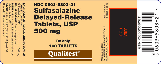 Image of the label for Sulfasalazine Delayed-Release Tablets, USP 500 mg
