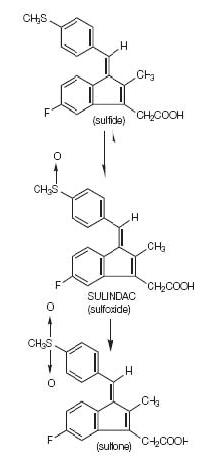 Structural formulas of sulindac and its metabolites