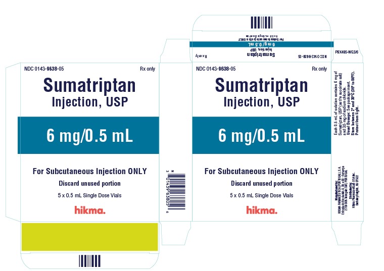 NDC 0143-9638-05 5 x 0.5 mL Single Dose Vials SUMATRIPTAN INJECTION, USP 6 mg/0.5 mL FOR SUBCUTANEOUS INJECTION ONLY Rx ONLY