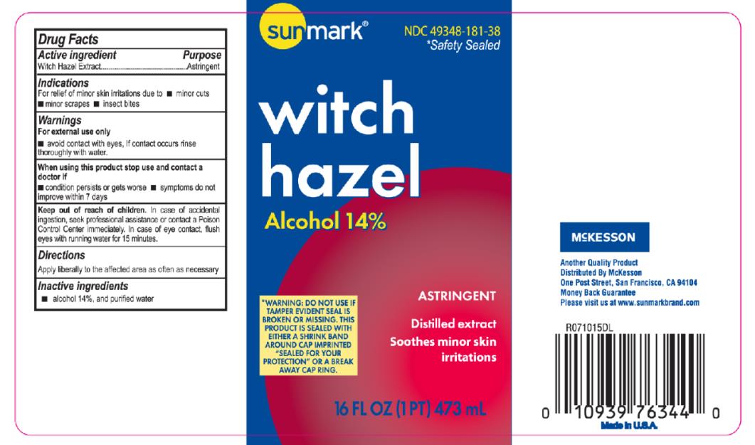 Principal Display Panel
NDC 49348-181-38
witch
hazel
Alcohol 14%
16 FL OZ (1 PT) 473 mL
