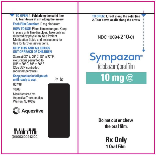PRINCIPAL DISPLAY PANEL
NDC 10094-210-01
Sympazan
(clobazam) Oral film
10 mg
Rx Only
1 Oral films
