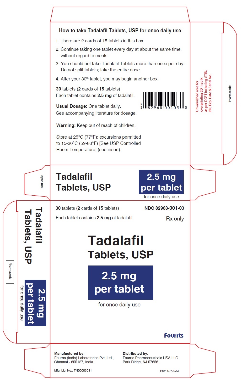 Tadalafil Tablet USP 2.5mg - NDC 82968-001-03- 30s-carton Label