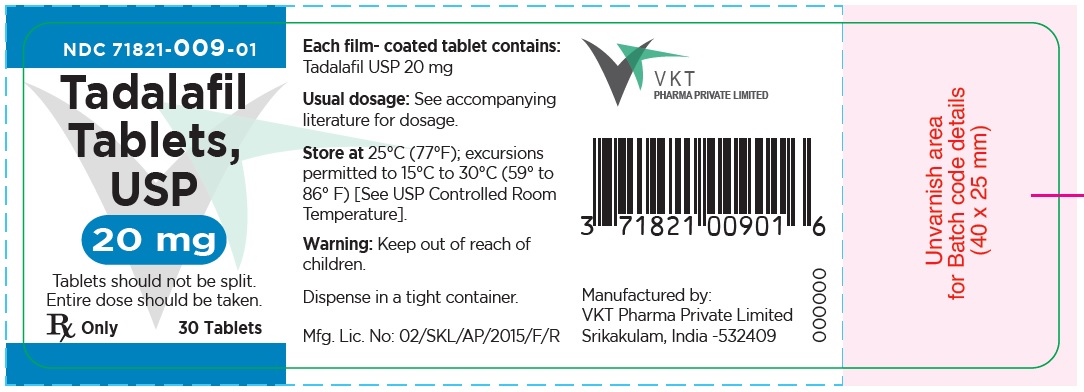 Tadalafin tablets,USP,20 mg - NDC-71821-009-01 - 30s Bottle Label