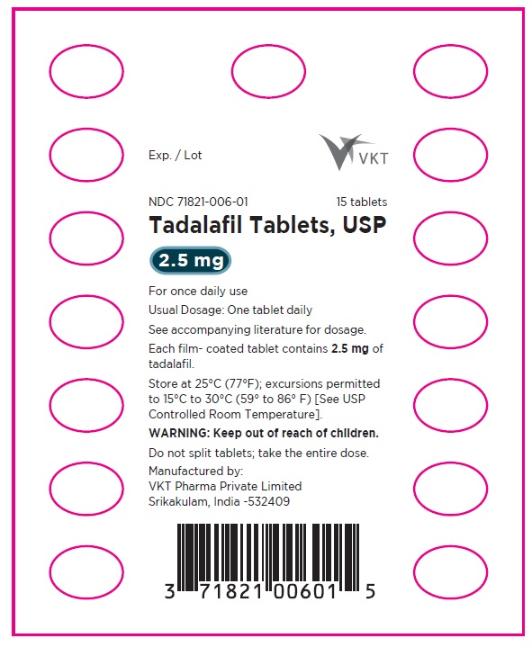 Tadalafin tablets,USP,2.5 mg - NDC-71821-006-01 Blister Label