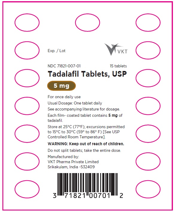 Tadalafin tablets,USP,5 mg - NDC-71821-007-01 - Blister Label