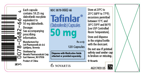 PRINCIPAL DISPLAY PANEL
								NDC 0078-0682-66
								Tafinlar® (Dabrafenib) Capsules
								50 mg
								Rx only
								120 Capsules
								Dispense with Medication Guide attached or provided separately.
								NOVARTIS
							