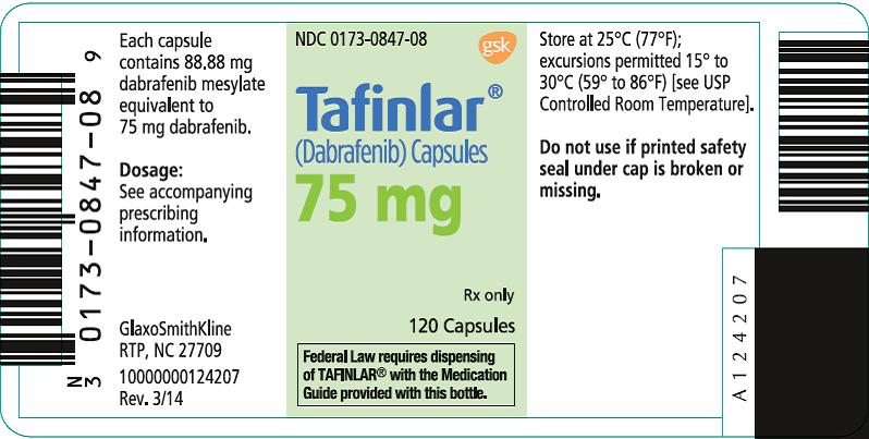 Tafinlar 75mg 120 count label