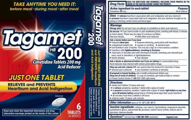 Tagamet ® HB 200
Cimetidine Tablets 200 mg
Acid Reducer
6 tablets (6 doses)
